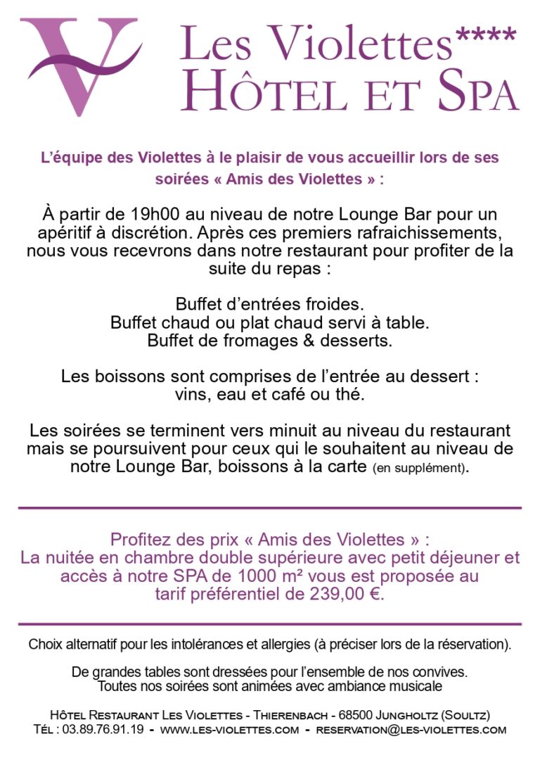 Information pour les soirées "Amis des Violettes" 2023