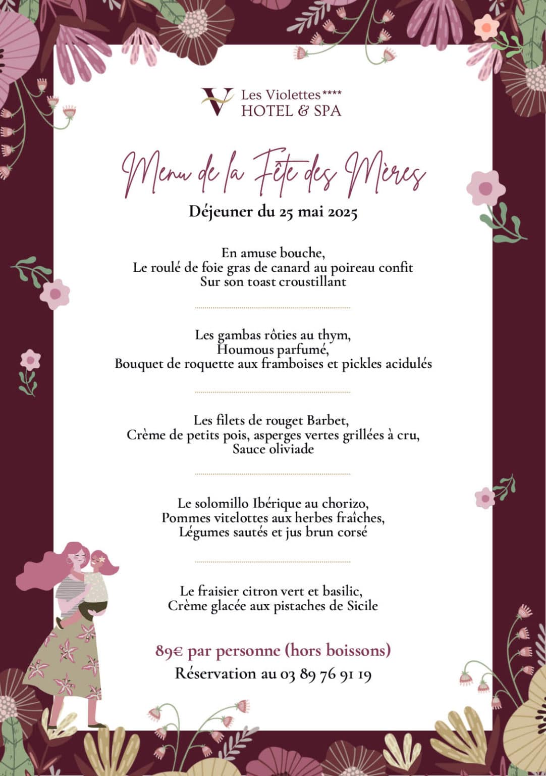 Menu de la fête des mères 2025